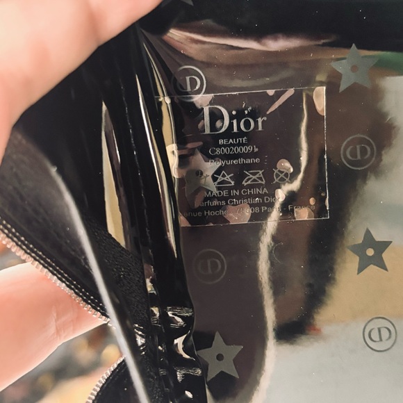 DIOR Black Faux Leather Cosmetic Pouch Makeup Bag Case Embossed Logo New - Picture 13 of 14